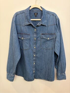 Lee Women's Legendary Western Denim Button Up  Shirt Size 2X Pearl Snaps Cotton